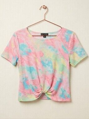 Riley & James Tie Dye Twist Front Casual Short Sleeve Scoop Neck T-shirt Top
